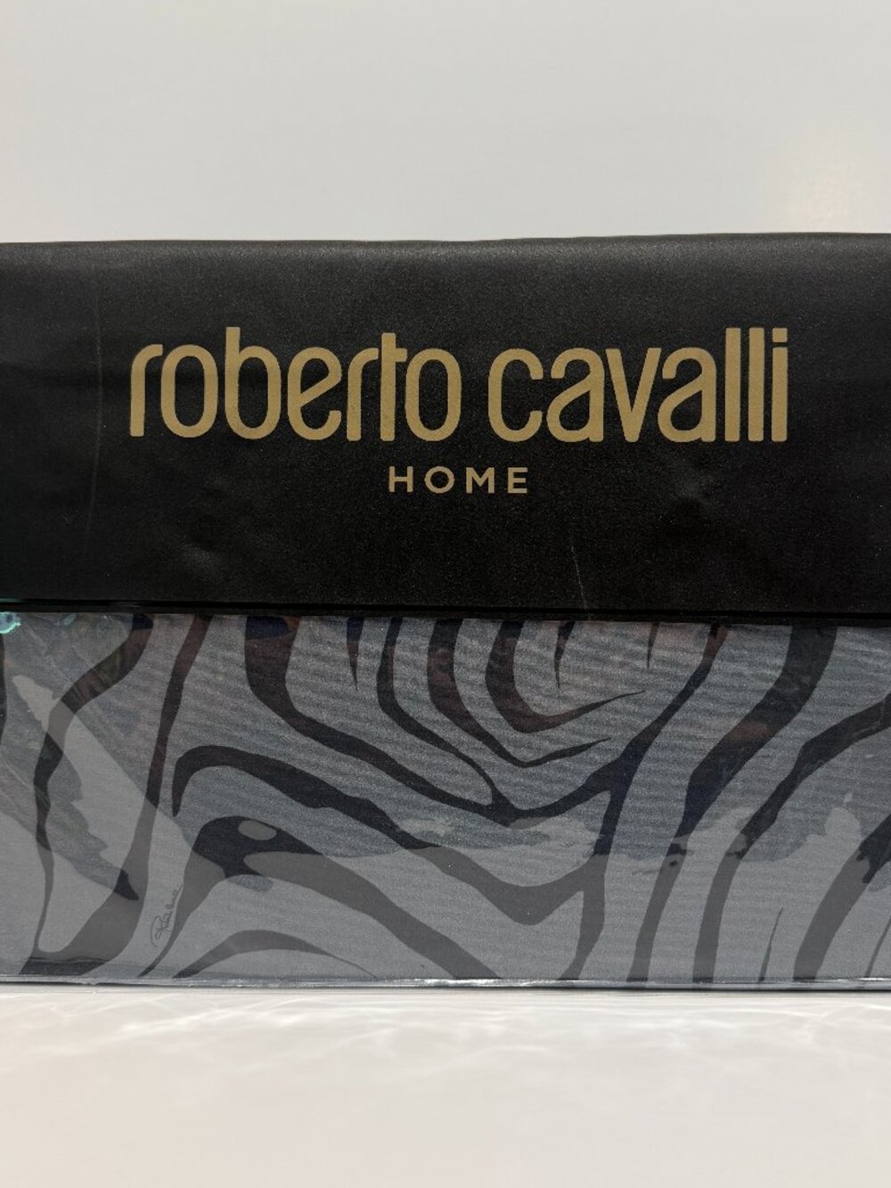 Roberto Cavalli Home 4-Pc Queen Sheet Set Black/Grey Zebra Sateen Cotton NIP
